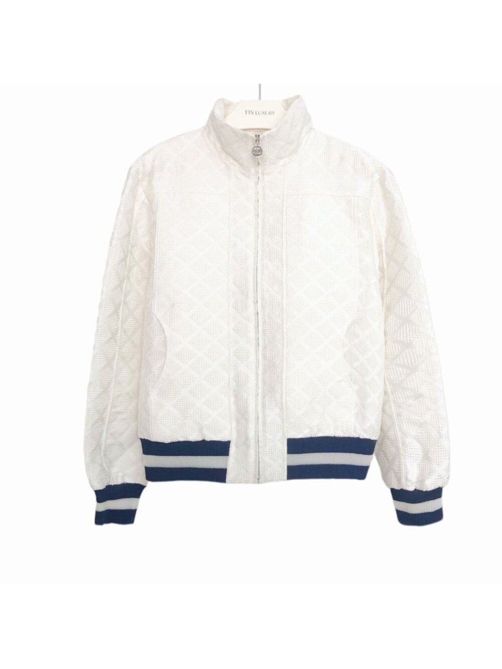 Chanel White Quilted Stand-Collar Zip Jacket